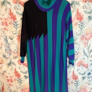 Vintage Colorful Striped Sweater Dress